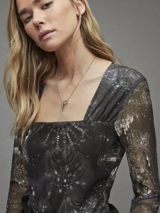 All Saints Tops - Allsaints Tara Liza Bodysuit Chandelier Mesh Print US 6 Gothic Long Sleeve